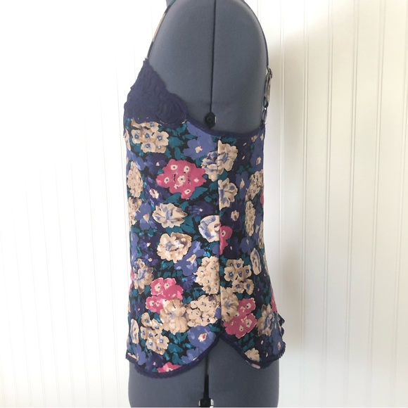 Vintage Floral Camisole Slip Top Purple Lace Satin Rosette Romantic Lingerie Med - Picture 5 of 16